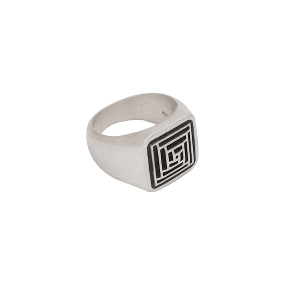 【massnoun】HEIGHT SQUARE 925 SILVER RING Men's 925 Sterling Silver Rectangular Geometric Ring Cubic