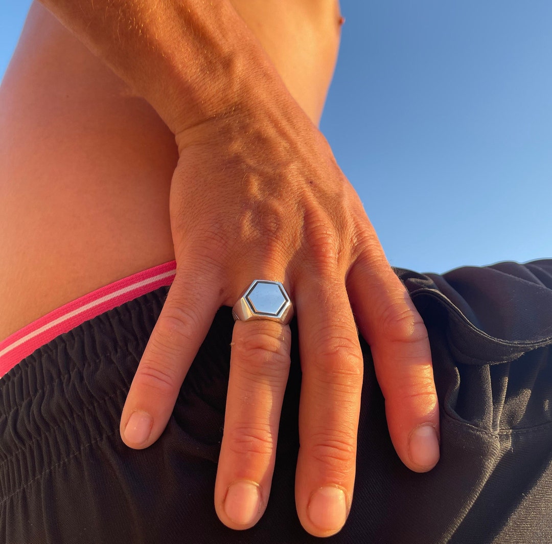 Hexagon Ring Men/ Hexagon Signet Ring/ Mens Hexagon Ring