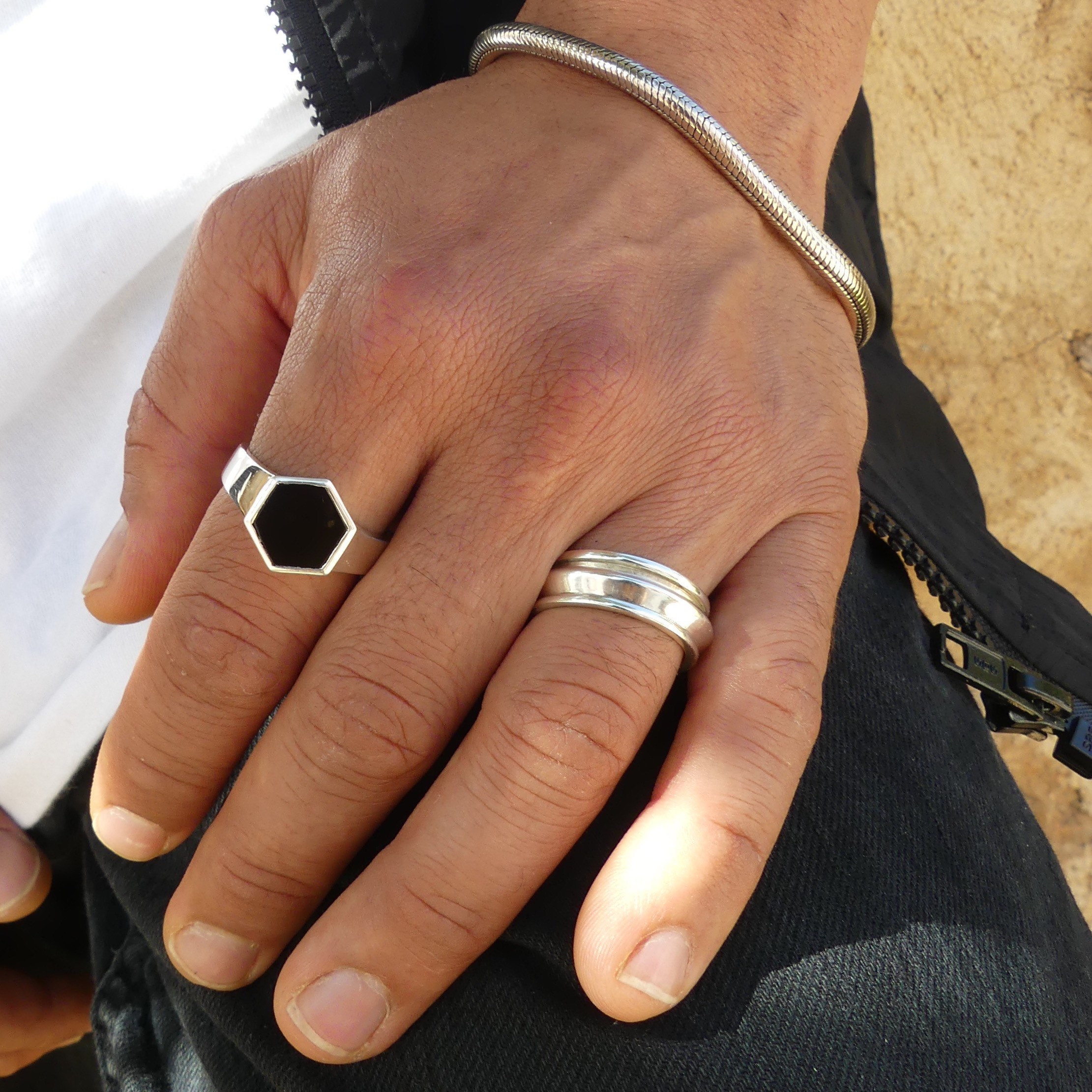 Onyx Hexagon Ring/ Hexagon Ring Men/ Onyx Hexagon Signet