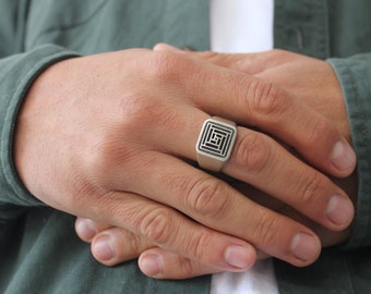 Mens Square Ring/ Men Silver Ring/ Signet Ring Men/ Silver Men Signet Ring/ Silver Rings for Men/ Square Signet Ring/ Geometric Silver Ring