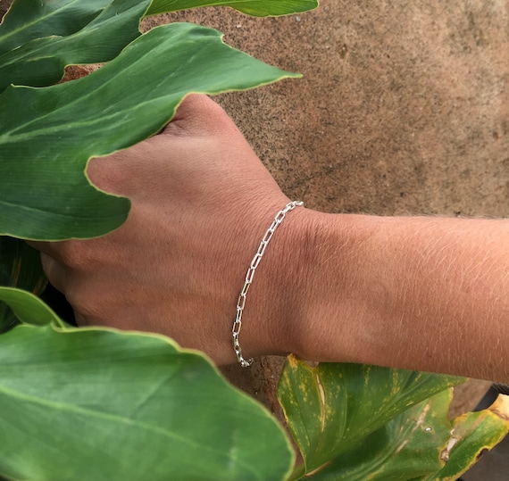 ミニマリストオーバルリンク925スターリングシルバーブレスレット