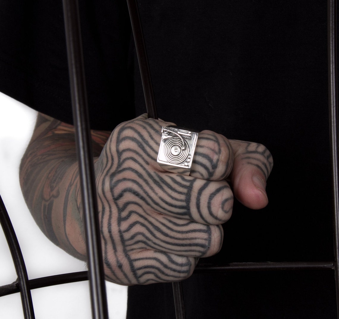 Record player ring/ vinyl record ring/ mens silver ring/ mens Etsy