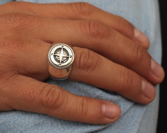 compass rose signet ring/ compass ring/ mens compass ring/ compass signet ring/ nautical ring/ compass men ring/ compass north star men ring