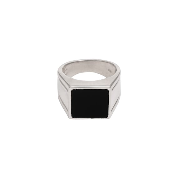 Square Black Onyx Ring: Classic 925 Sterling Silver Signet for Men