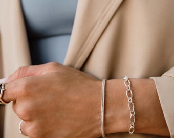 Sterling 925 Silver Oval Link Bracelet - Twisted Chain - Women