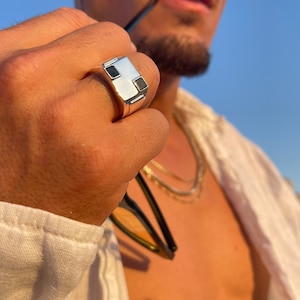 Square Black Onyx Mens Rings/ Square Black Onyx Silver Ring/ Black Onyx Ring Men/ Sterling Silver Signet Rings for Men/ Mens ring/ Onyx Ring