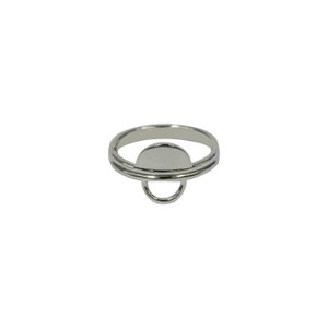 May include: A silver ring with a circular design. The ring has a double band and a small circle in the center.