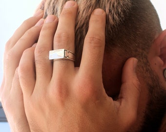 Rechthoek Signet Ring/mannen rechthoek ring/Bar zilveren mannen ring/rechthoekige Signet ring/mannen Signet ring/sterling zilveren ring voor mannen/