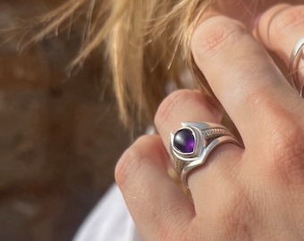 Bague améthyste/ Bague en argent améthyste/ Bague de larme d’améthyste argentée/ Bague en améthyste argentée/ Bague en améthyste Argent/ Bagues pour femmes en améthyste/ Améthyste