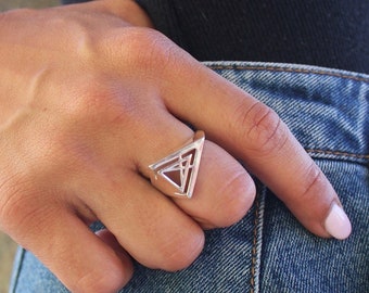 Triangle Signet Ring/ Triangle Silver Ring/ Triangle Ring Women/ Silver Triangular Ring/ Triangle Rings/ Silver Rings/ Rings for Women