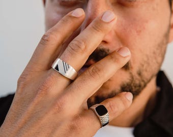 Square Black Onyx Ring, 925 Sterling Silver, Geometric Design - Etsy