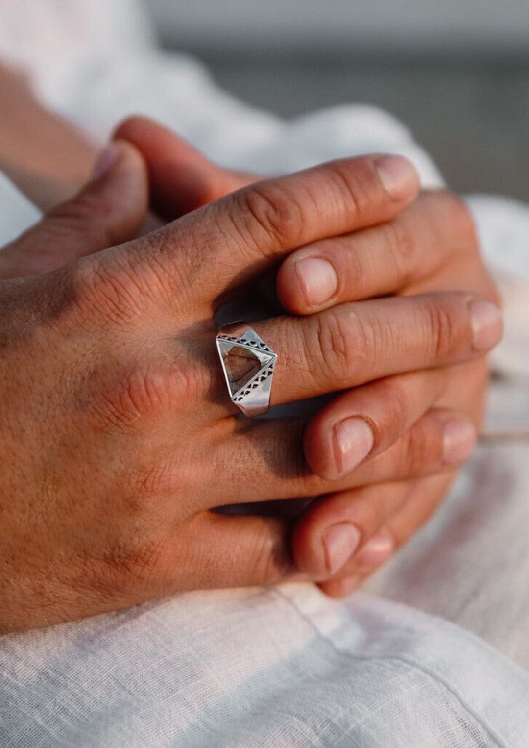 925 Sterling Silver Triangle Ring for Men, 925 Silver Signet