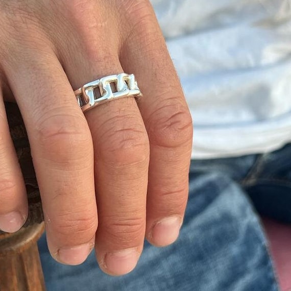指輪・リング Silver925 Cube and Cuban Chain Ring For Men & Women Cuban Silver Ring/ Cuban Chain Ring/ Silver Chain Rings/ Men