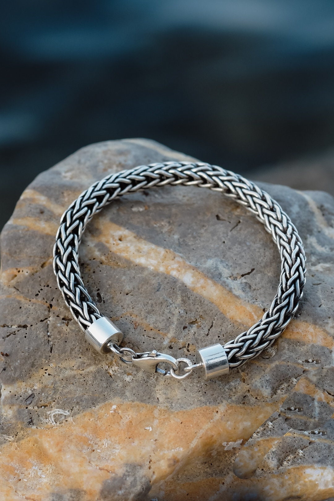 Round Chain Bracelet/ Silver Snake Bracelet/ Braided Chain