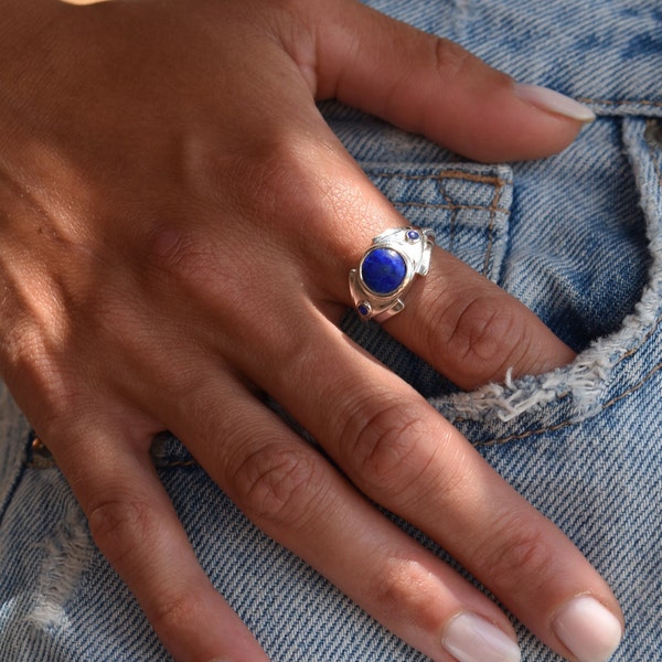 Lapis Lazuli Silver Ring/ Lapis Silver Ring/ Lapis Lazuli Ring for Women/ Lapis Lazuli Ring Sterling Silver/ Lapis Lazuli Rings/ Lapis Ring