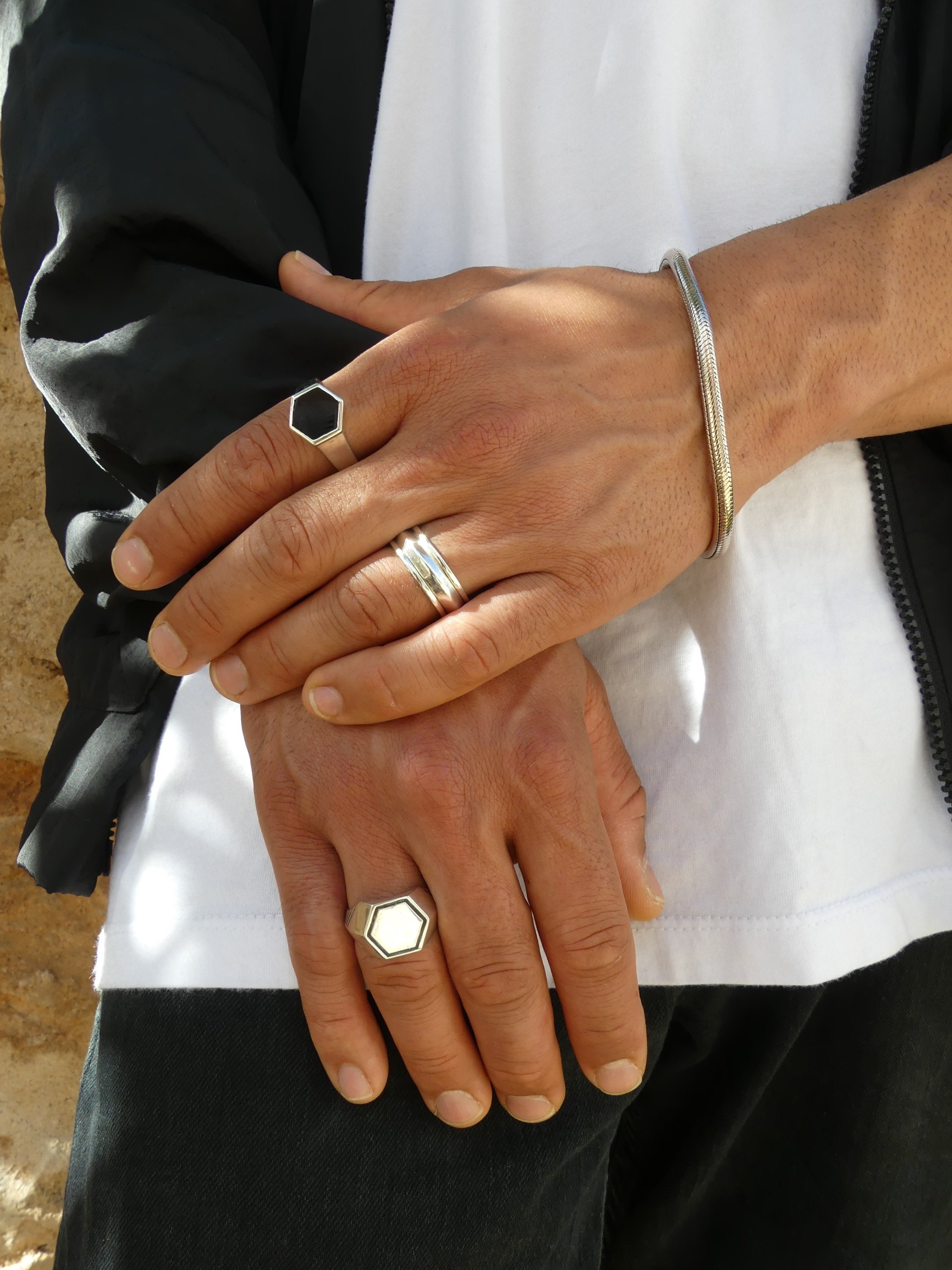 Onyx Hexagon Ring/ Hexagon Ring Men/ Onyx Hexagon Signet