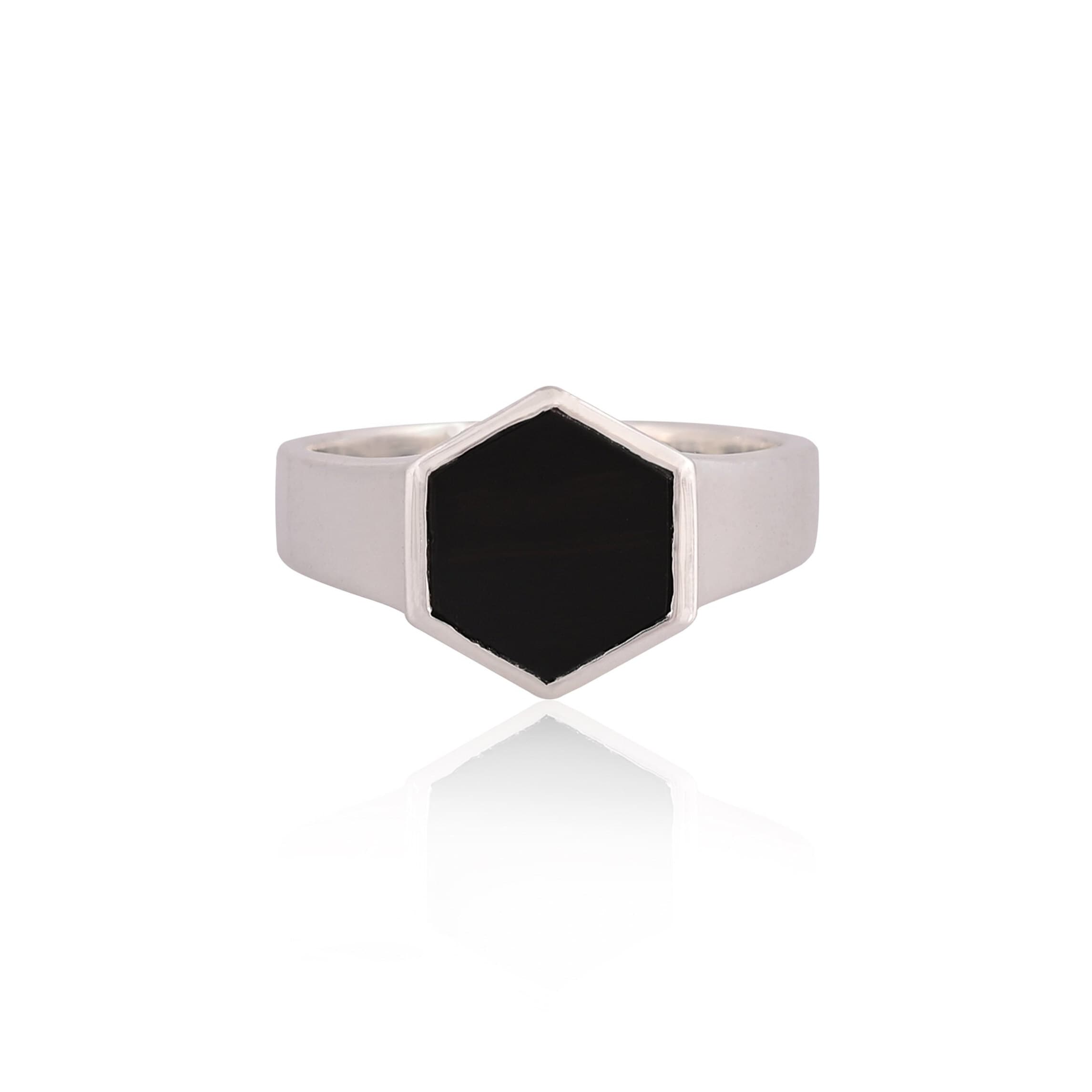 Onyx Hexagon Ring/ Hexagon Ring Men/ Onyx Hexagon Signet/ Onyx 