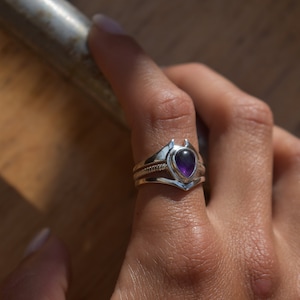 Amethyst Drop Ring/ Drop Amethyst Silver Ring/ Amethyst Silver Rings/ Purple Silver Ring/ Silver Amethyst Ring/ Women Amethyst Silver Ring