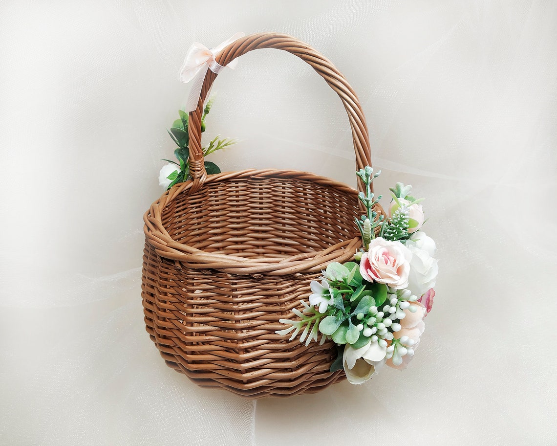 Flower girl basket eucalyptus basket flower girl twig basket | Etsy