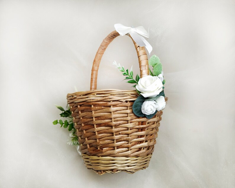 Flower girl basket eucalyptus basket flower girl basket with Etsy