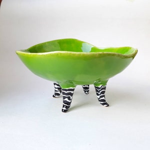 Serving plates with legs, Ceramic green bowl, Ice cream bowl, Candy bowl, Organic Handmade Ceramics image 1