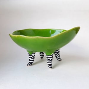 Serving plates with legs, Ceramic green bowl, Ice cream bowl, Candy bowl, Organic Handmade Ceramics image 3