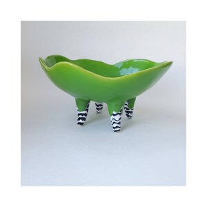 Serving plates with legs, Ceramic green bowl, Ice cream bowl, Candy bowl, Organic Handmade Ceramics image 9