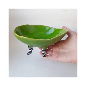 Serving plates with legs, Ceramic green bowl, Ice cream bowl, Candy bowl, Organic Handmade Ceramics image 8