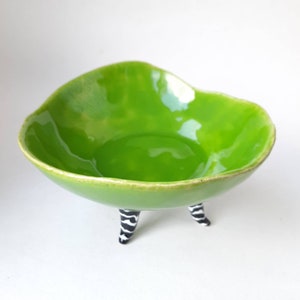 Serving plates with legs, Ceramic green bowl, Ice cream bowl, Candy bowl, Organic Handmade Ceramics image 4