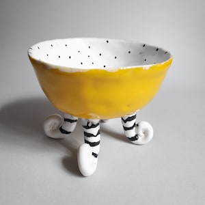 Ceramic yellow bowl with polka dots of nuts 250ml, candy bowl, Organic Handmade Ceramics
