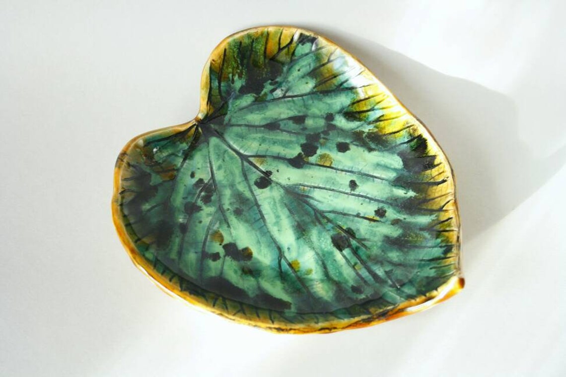 Ceramic green leaf plate vegan nature plate design dish art Etsy