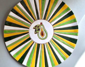 Ceramic plate, green avocado plate, clay plate handmade, ceramic glaze plate