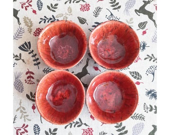 Set of 4 ceramic red snack bowls Organic stoneware Handmade Ceramics Spice bowl Studio pottery Dishwasher safe