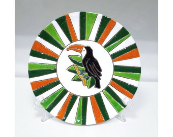 Ceramic bird plate gift, design dish with toucan 17 sm