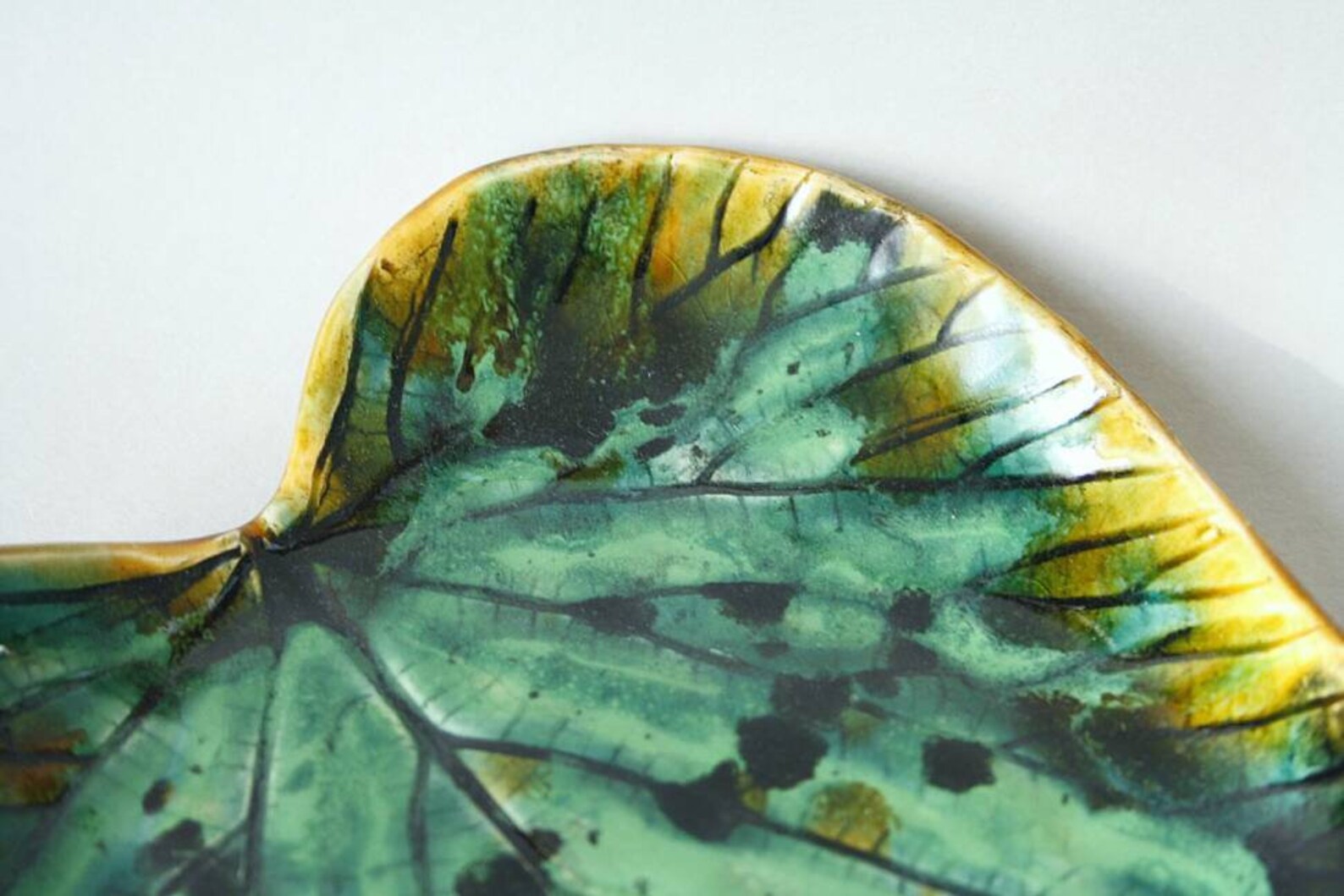 Ceramic green leaf plate vegan nature plate design dish art Etsy