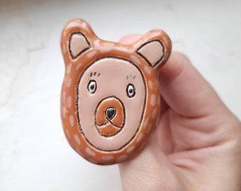 Clay bear  brooch, bear clay jewelry