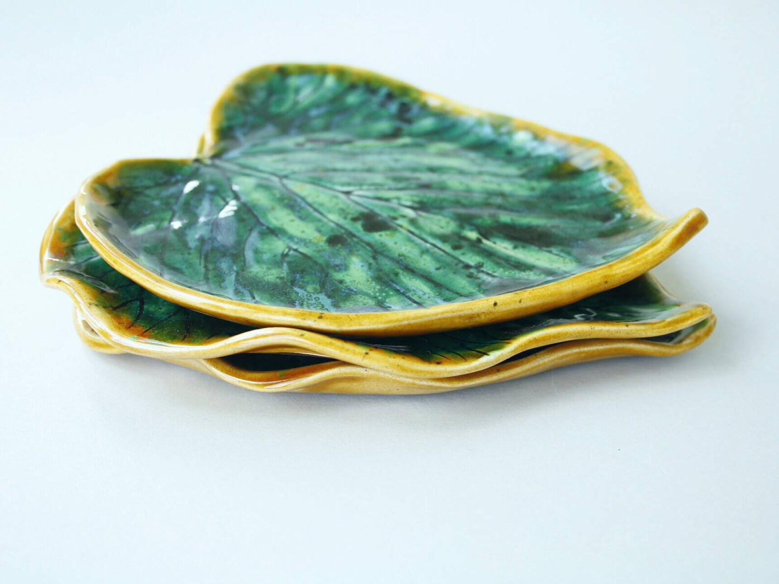 Ceramic green leaf plate vegan nature plate design dish art Etsy