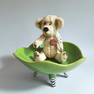 Serving plates with legs, Ceramic green bowl, Ice cream bowl, Candy bowl, Organic Handmade Ceramics image 2