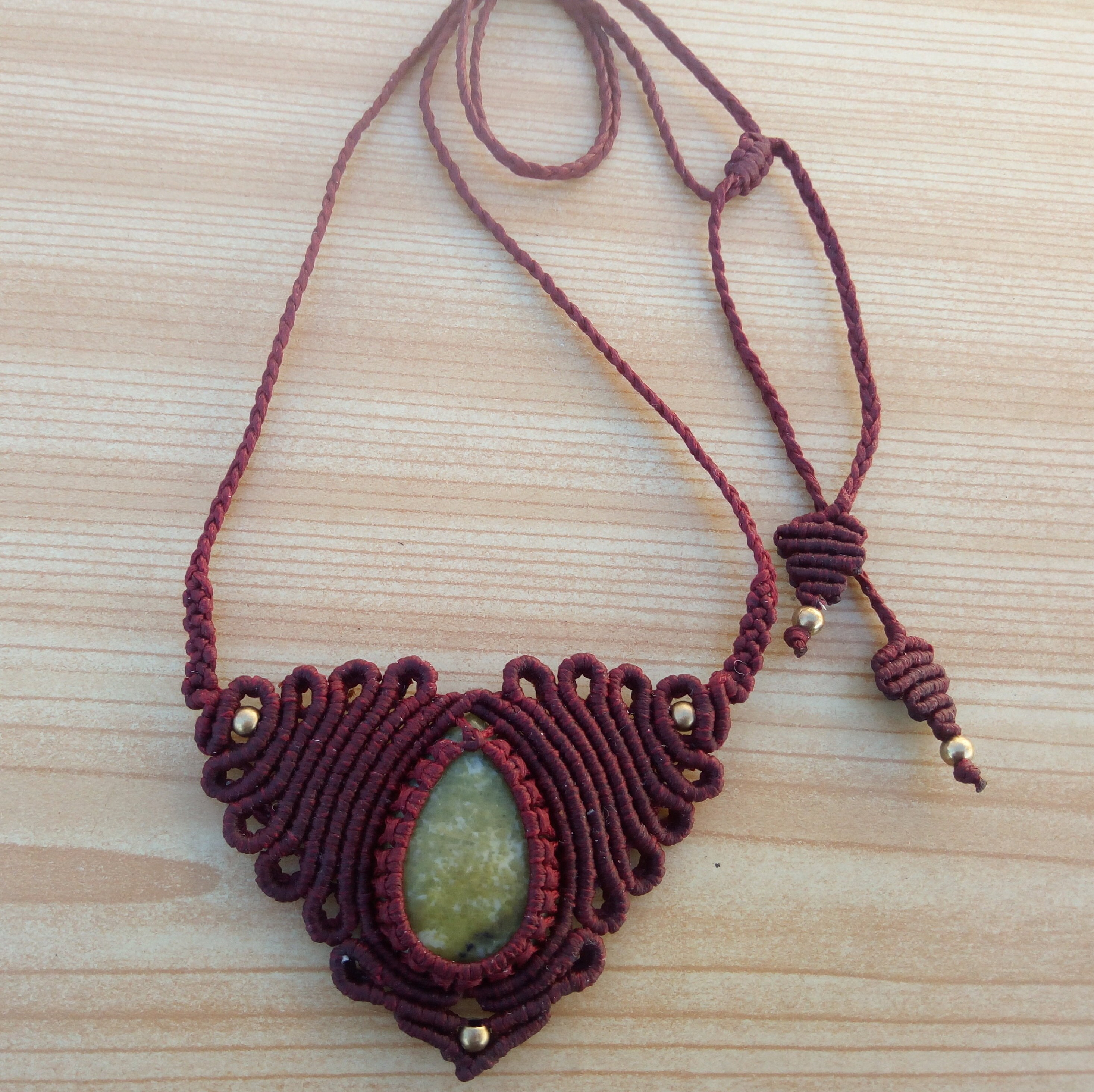 Chrysocolla Macrame Necklace Handmade Bordeaux Necklace - Etsy