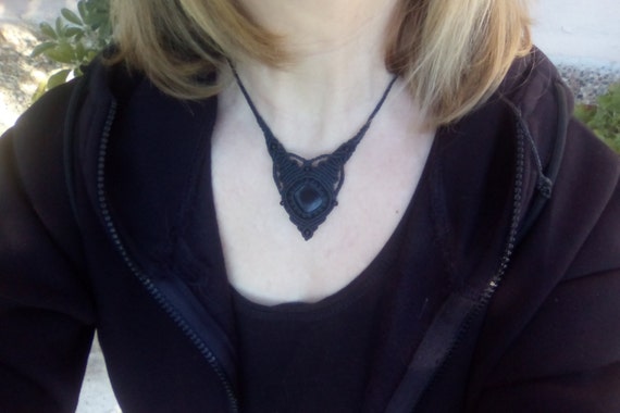 Onyx macrame necklace boho necklace