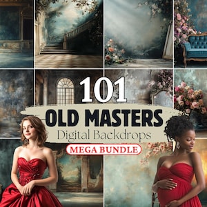 Old Master Digital Background, Vintage Studio Maternity Digital Backdrop, Browns, Green and Blue Photoshop Overlay, Fine Art Texture
