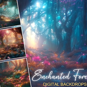 4 Fine Art Enchanted Forest Bokeh Digital Backdrops Fantasy Overlays Fairytale Digital Background Photo Overlays Textures Printables
