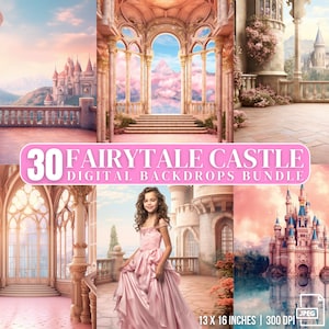 Princess Castle Backdrop Magic Fairytale Background Portrait Studio Photoshop Overlay Kids Girl Birthday Digital Background Bundle Fine Art