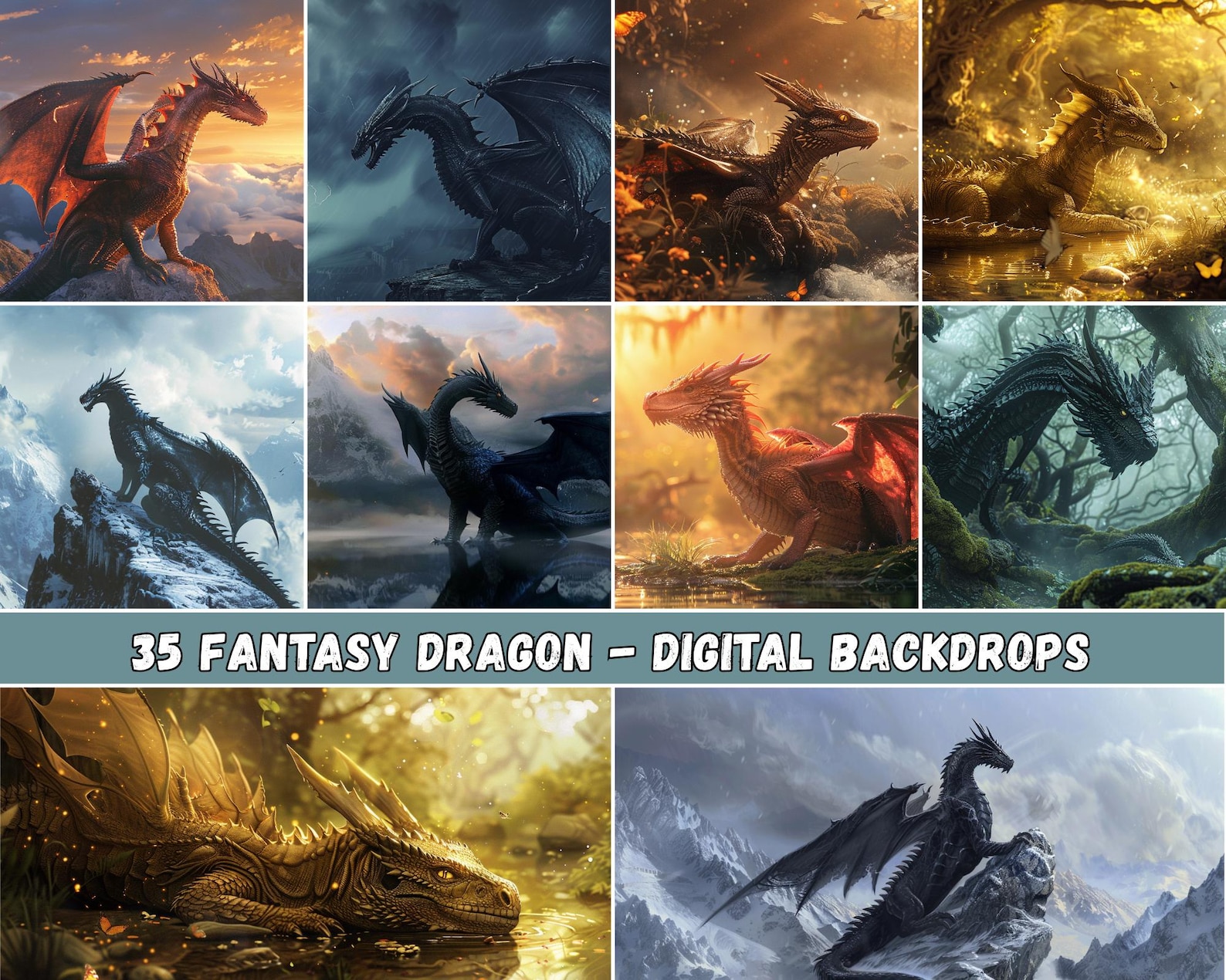Dragonframe Backdrop 35 Dragon Backdrop Bundle | Fantasy Dragon Landscape | Fire Ice Forest ...