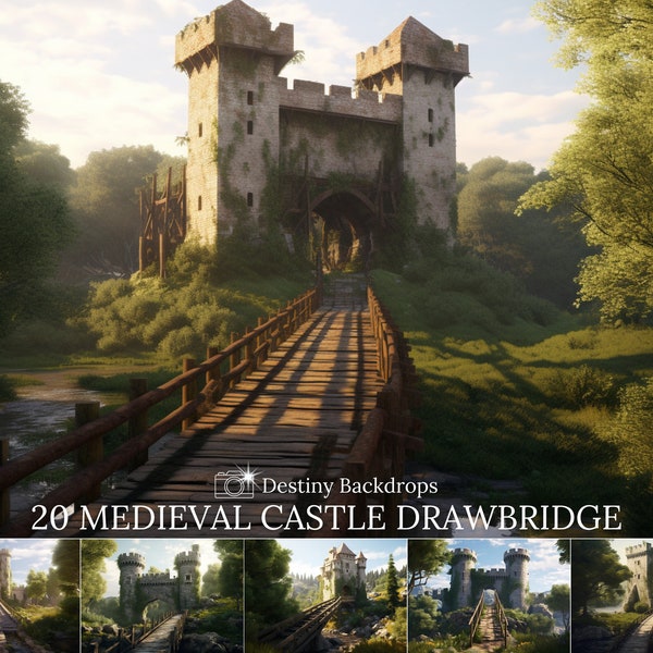 20 Medieval Castle Drawbridge Digital Backdrops Bundle Enchanting Medieval Townscape Tavern Castle Wall Art Backdrop Christmas Gift Castle