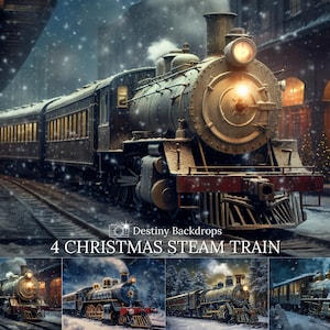 Polar Express Weihnachten Digital Backdrop Kinder Weihnachten Zug Fotografie Zusammengesetzte Schnee Winter Dorf Nordpol Zug Overlay Fine Art