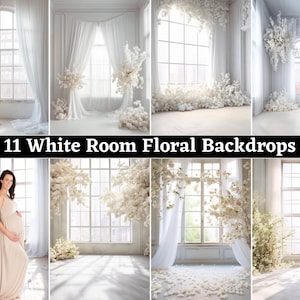 12 White Floral Room Set Backdrops White Backdrop Maternity Backdrop Family Backdrop Kids Backdrop Wedding Backdrop Photoshop Overlays