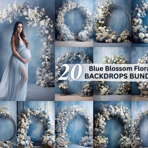 20 x Blue Blossom Floral Digital Backdrops Studio Backdrop Overlays Maternity Backdrop Flower Backdrops Photoshop Overlays Nature Backdrops