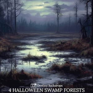 4 Halloween Swamp Forest Digital Backdrop Halloween Fog Spooky Forest ...