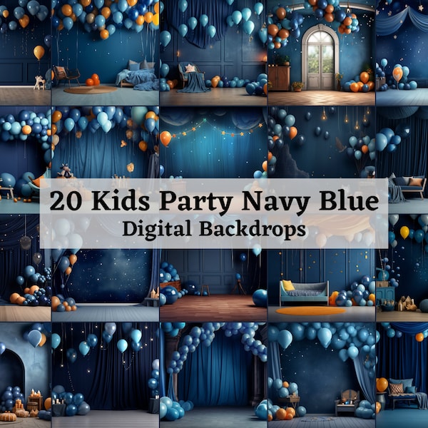 20 Kids Party Backdrops Celebration Digital Backdrops Family Birthday Toddler Newborn Maternity Overlays Background Photoshop Balloon